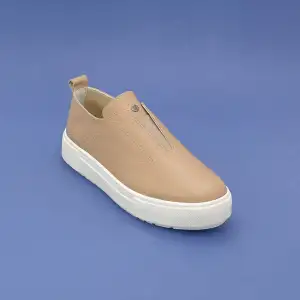 OKR 2233   Hakiki Deri Günlük Bayan Ayakkabı Bej