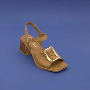 PKR 19008 Hakiki Deri Tokalı Bayan Sandalet 6 cm Taba