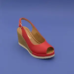 PKR 500 Hakiki Deri Tank Topuk Bayan Sandalet Kırmızı