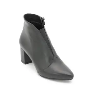 PYZ 1924 Hakiki Deri Klasik Topuklu Bayan Bot Siyah