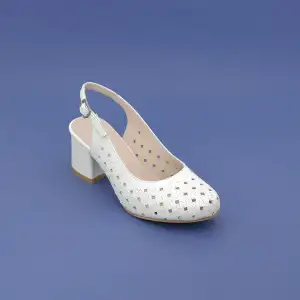 PYZ 882 Hakiki Deri Kısa Topuk Arka Açık Bayan Ayakkabı Beyaz