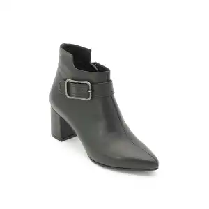 PYZ 958 Hakiki Deri Klasik Topuklu Bayan Bot Siyah