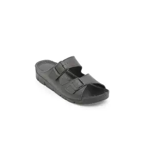 SRK 20310 Hakiki Deri  Bayan Terlik Siyah