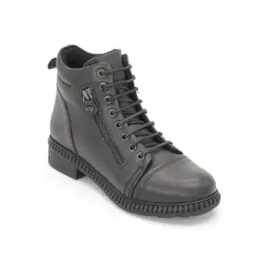 SRK 20911 Hakiki Deri Günlük Bayan Bot Siyah