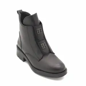 SRK 24102 Hakiki Deri Klasik Bayan Bot Siyah