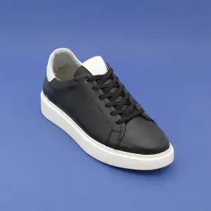 SRK 31250 Hakiki Deri Siyah Spor Klasik Erkek Ayakkabı Beyaz Taban