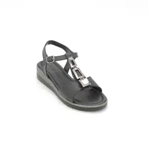 SRK 35239 Suni Deri Taşlı Bayan Sandalet Siyah