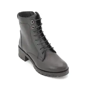 SRK 3680 Hakiki Deri Günlük Bayan Bot Siyah