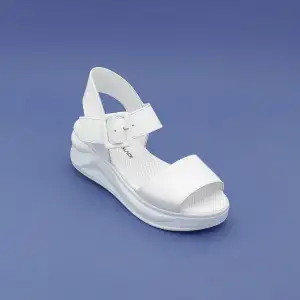 SRK 42622 Hakiki Deri Kalın Taban Bayan Sandalet Beyaz