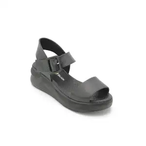 SRK 42622 Hakiki Deri Kalın Taban Bayan Sandalet Siyah