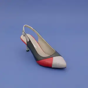 VDT 240 Hakiki Deri Arka Açık 6 cm Topuklu Bayan Ayakkabı Siyah-Kırmızı