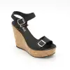 051 BLL Hakiki Deri Tank Topuk Bayan Sandalet Siyah