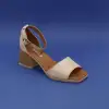 454 BLL Hakiki Deri Bayan Sandalet Bej