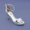 010 BNO Bantlı Bayan Ayakkabı 10 cm Gümüş Ayna