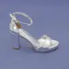 010 BNO Bantlı Bayan Ayakkabı 10 cm Gümüş Ayna