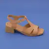 1009 YVZ Hakiki Deri Bayan Sandalet Taba