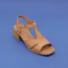 1009 YVZ Hakiki Deri Bayan Sandalet Taba