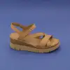 ASY 1199 Hakiki Deri Dolgu Topuk Bayan Sandalet Taba
