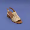 İZZ 12104-1 Hakiki Deri Bayan Sandalet 6 cm Bej