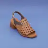 İZZ 12104 Hakiki Deri Bayan Sandalet 6 cm Taba