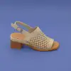 İZZ 12105 Hakiki Deri Bayan Sandalet 6 cm Bej