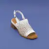 İZZ 12105 Hakiki Deri Bayan Sandalet 6 cm Beyaz