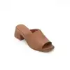 İZZ 12109 Hakiki Deri Bayan Terlik 6 cm Taba