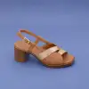 İZZ 13106 Hakiki Deri Bayan Sandalet 6 cm Taba
