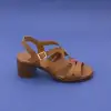 İZZ 13134 Hakiki Deri Bayan Sandalet 6 cm Taba