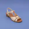İZZ 6022 Hakiki Deri Bayan Sandalet 4 cm Bej