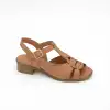 İZZ 6022 Hakiki Deri Bayan Sandalet 4 cm Taba