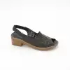İZZ 9501 Hakiki Deri Bayan Sandalet 4cm Siyah
