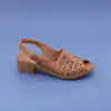 İZZ 9501 Hakiki Deri Bayan Sandalet 4cm Taba