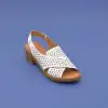 İZZ 9502 Hakiki Deri Bayan Sandalet 4cm Beyaz