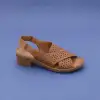 İZZ 9502 Hakiki Deri Bayan Sandalet 4cm Taba