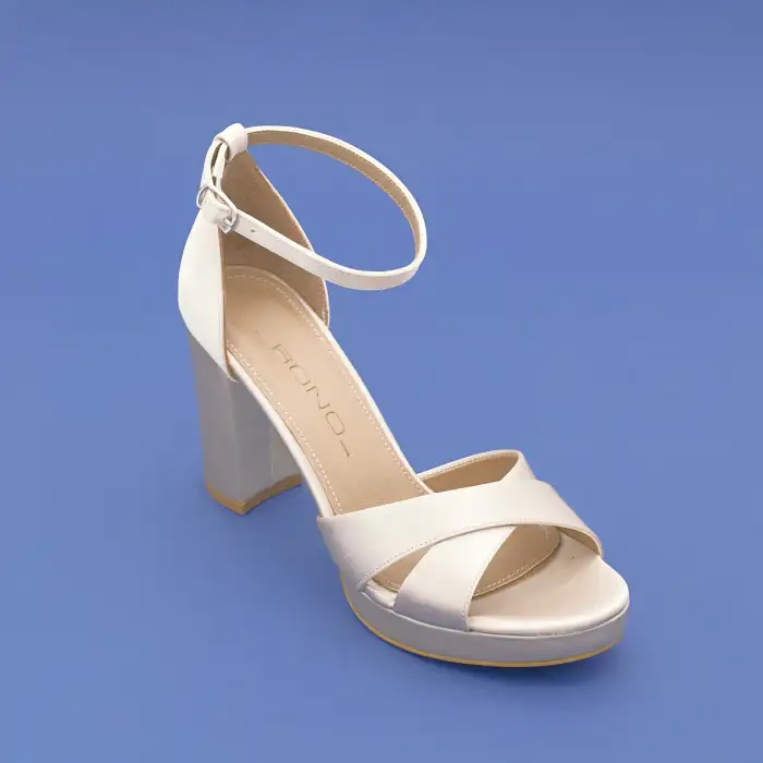 014 BNO Abiye Bayan Ayakkabı 9 cm Bej Saten