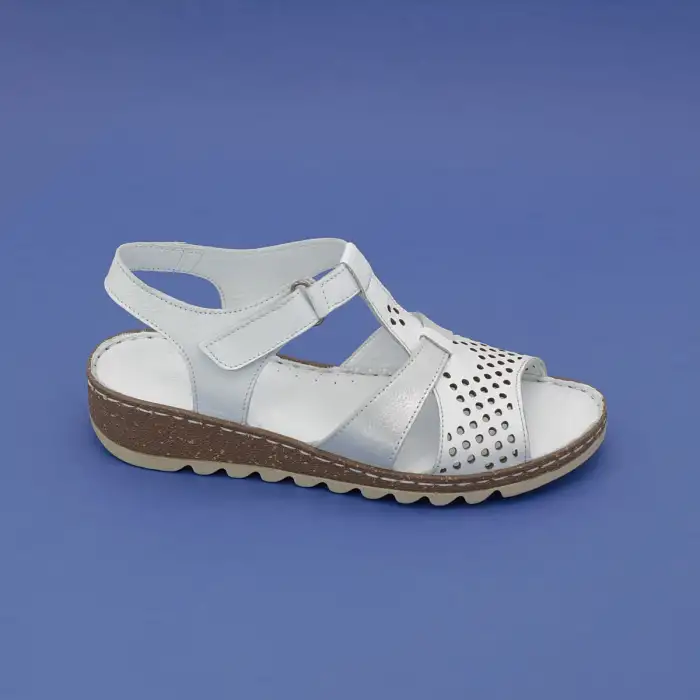 025 EKN Hakiki Deri Bayan Sandalet Beyaz