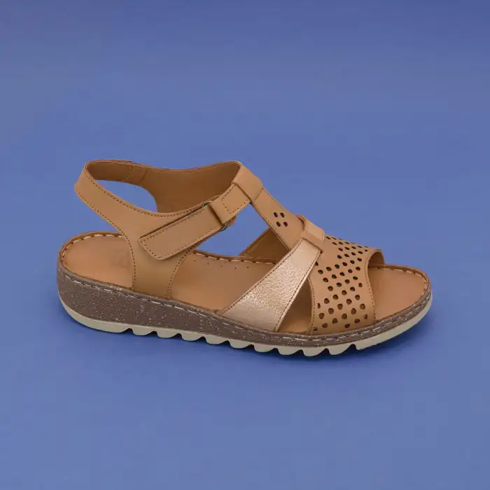 025 EKN Hakiki Deri Bayan Sandalet Taba