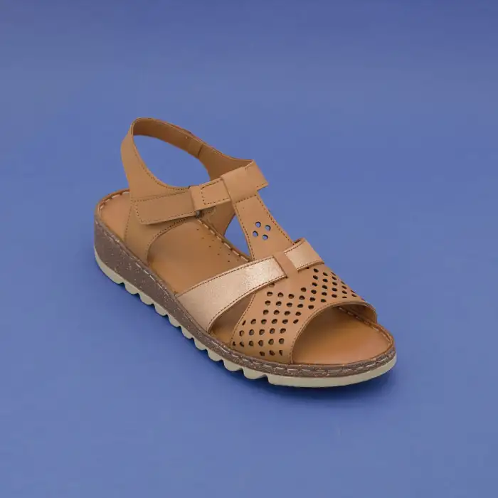 025 EKN Hakiki Deri Bayan Sandalet Taba