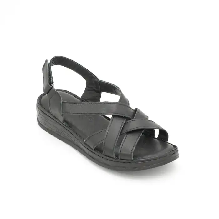 08 YVZ Hakiki Deri Bayan Sandalet Siyah