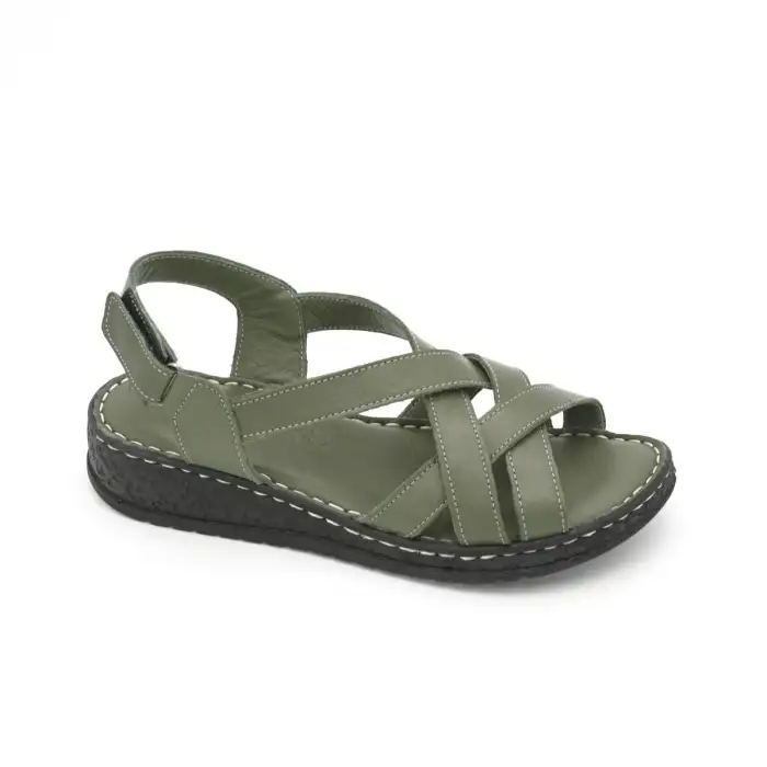 08 YVZ Hakiki Deri Bayan Sandalet Yeşil