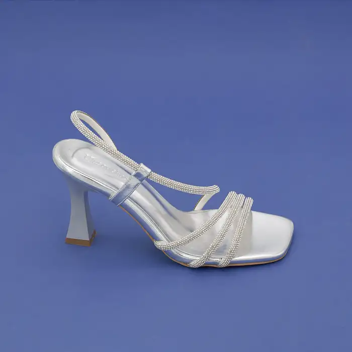091 ULS Abiye Bayan Ayakkabı 9 cm Gümüş Taşlı