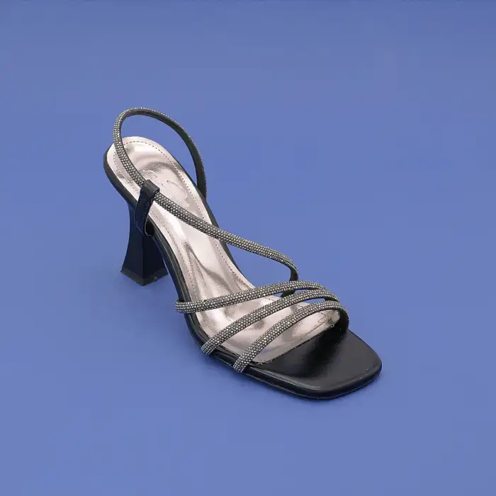 091 ULS Abiye Bayan Ayakkabı 9 cm Siyah Taşlı