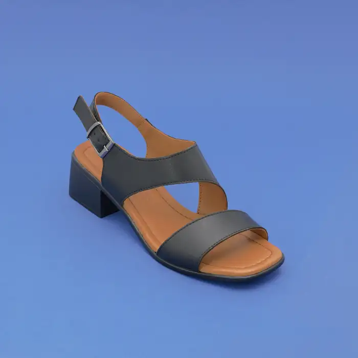 1001 YVZ Hakiki Deri Bayan Sandalet Siyah