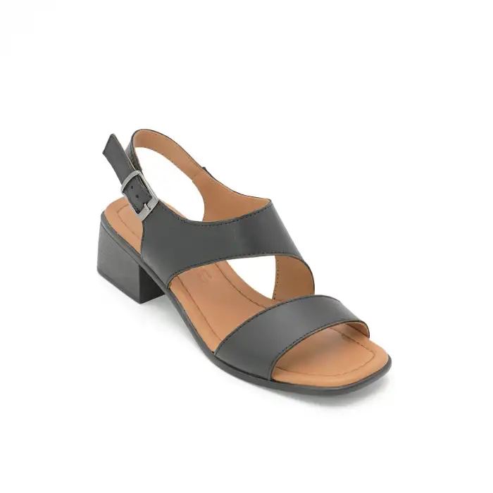 1001 YVZ Hakiki Deri Bayan Sandalet Siyah