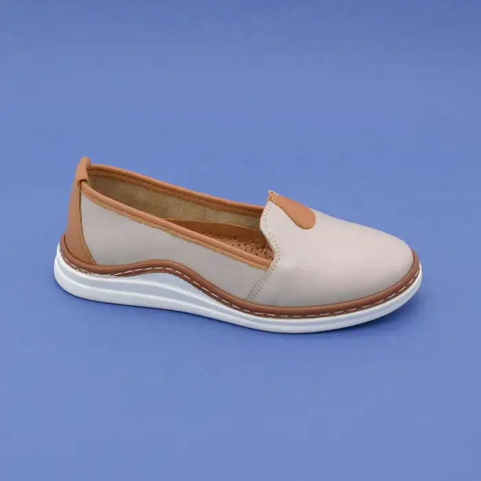 126-2 JFL Hakiki Deri Bayan Ayakkabı Taş