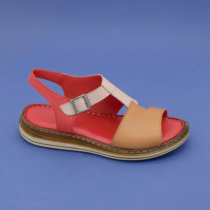 171 EKN Hakiki Deri Bayan Sandalet Taba-Bej