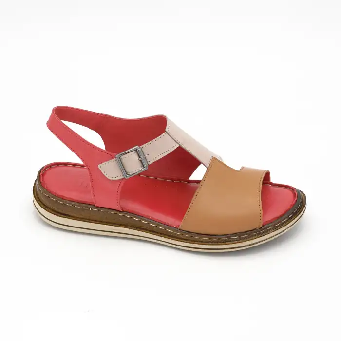 171 EKN Hakiki Deri Bayan Sandalet Taba-Bej