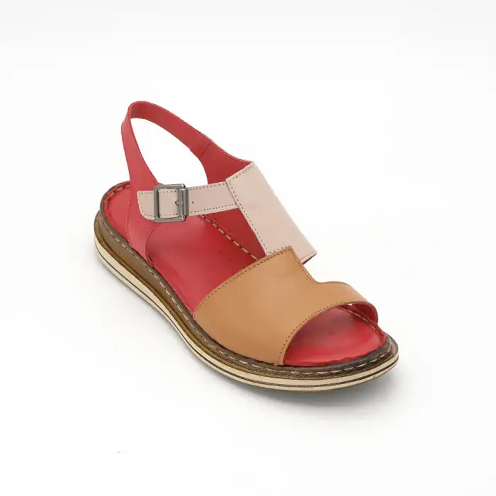 171 EKN Hakiki Deri Bayan Sandalet Taba-Bej