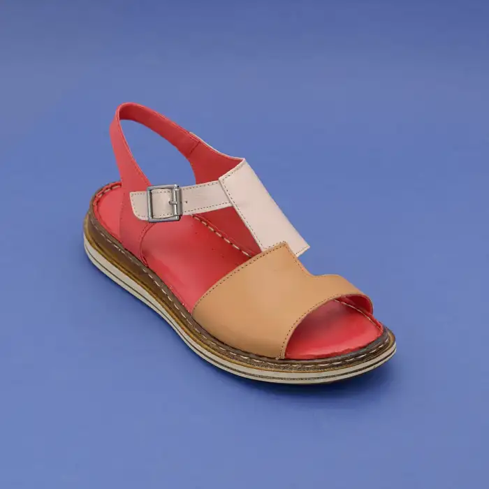 171 EKN Hakiki Deri Bayan Sandalet Taba-Bej